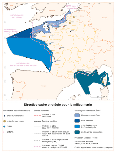 carte détaillant les sous-régions marines