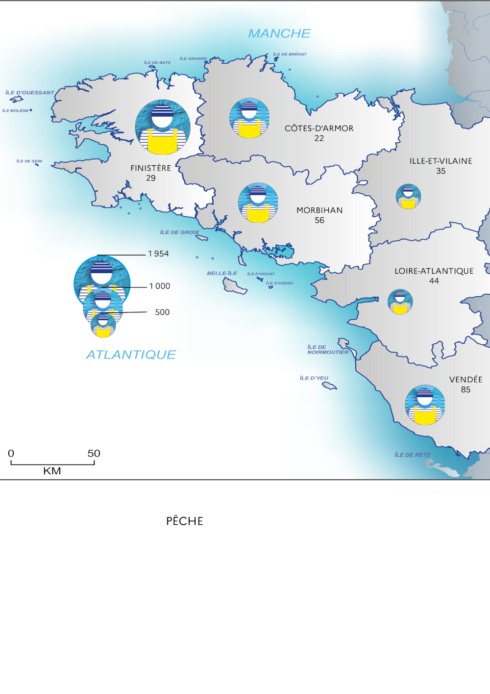 Les emplois de marins-pêcheurs en Bretagne et Pays de la Loire en 2023
